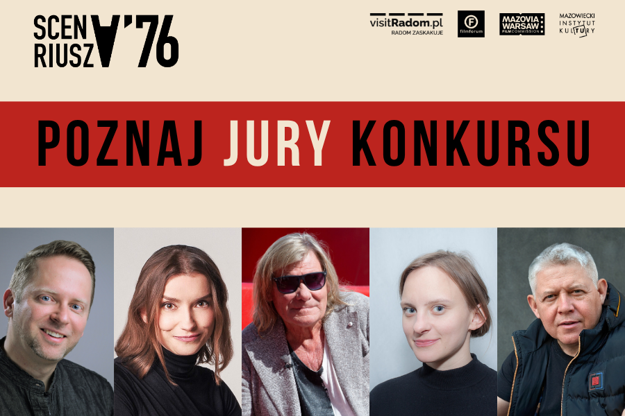 Grafika „Poznaj jury konkursu” Scenariusz ’76 z portretami wszystkich członków jury.